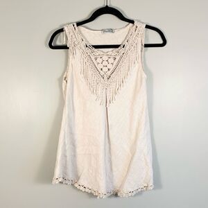 Elena Baldi linen sleeveless blouse with lace detailing size woman’s small